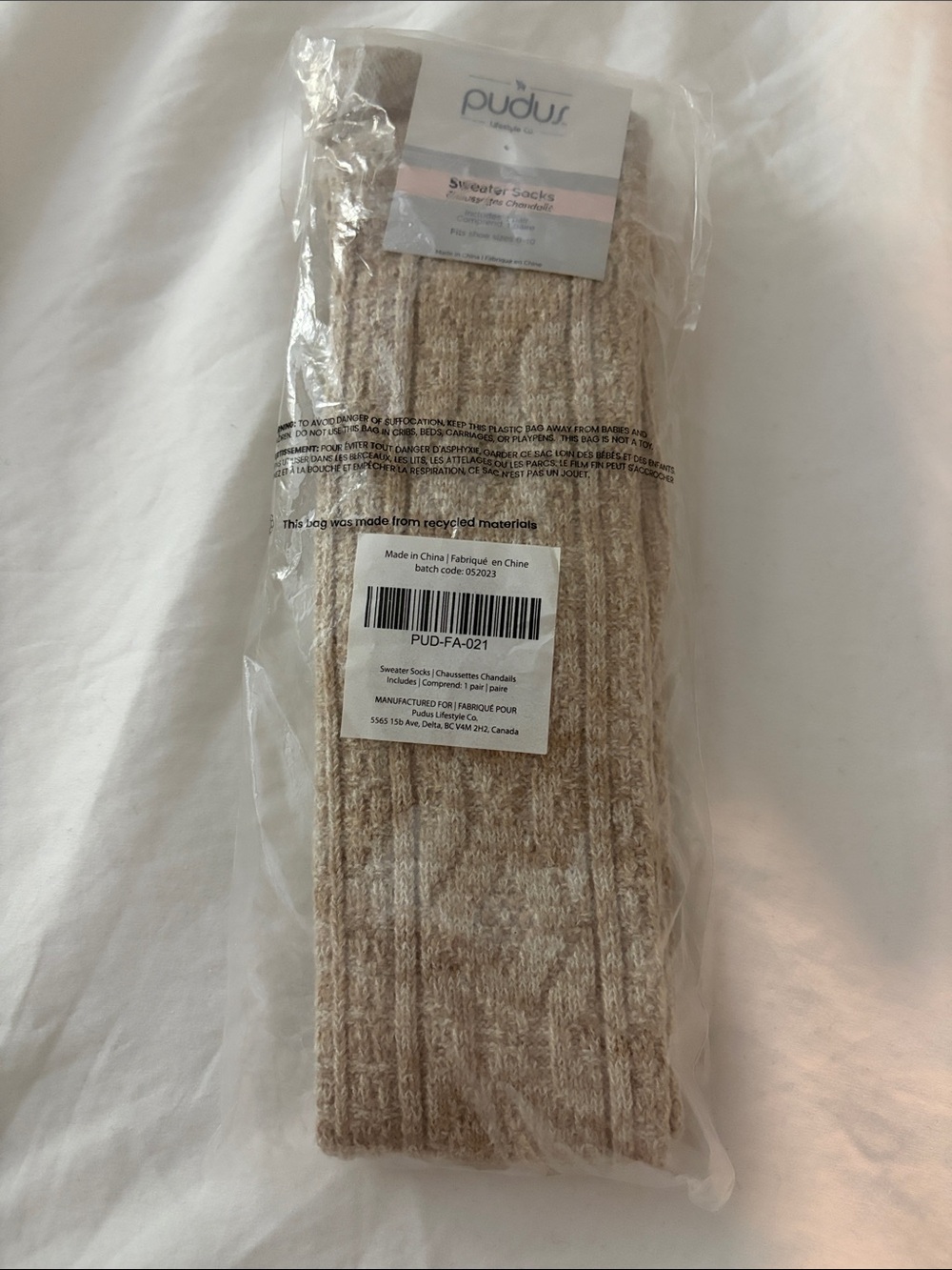 Pudus Ribbed Sweater Socks in Beige - NWT